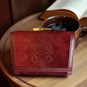 Loewe Anagram Deep Red Suede Wallet